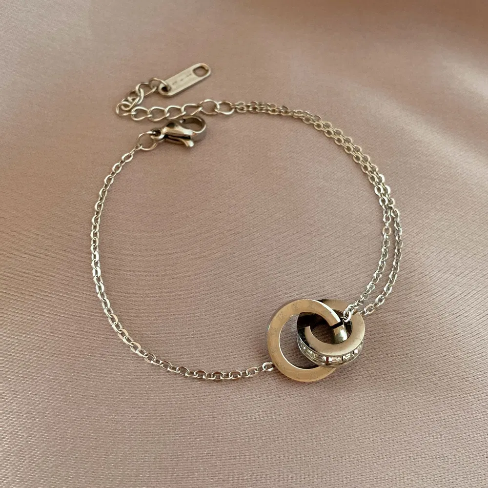 Farbloses Rosegold Roman Digital Doppelring Armband