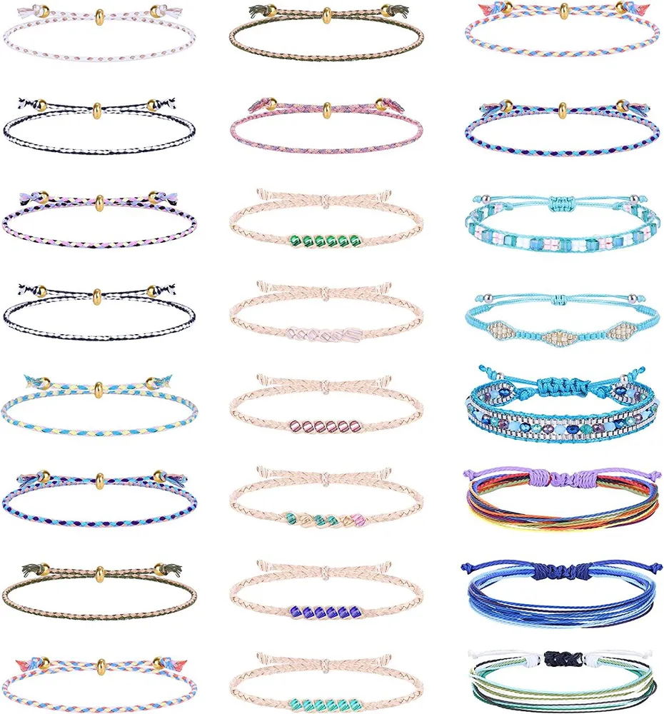 24 Pcs Multicolor String Geflecht Armband für Frauen Boho Freundschaft Armband Handgemachte Strand Wasserdicht Seil Armband Set Adjustable