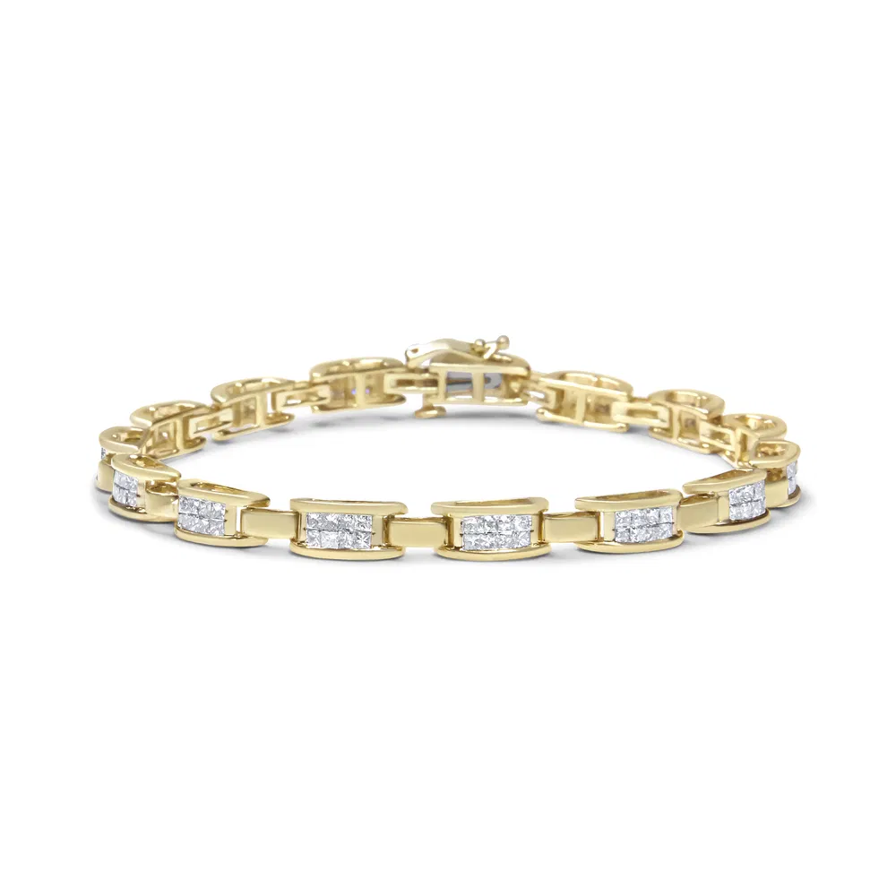 14 Karat Gelbgold Prinzessin-Cut Diamant Links of Love Armband (2.00 cttw, H-I Farbe, SI2 - I1 Klarheit)