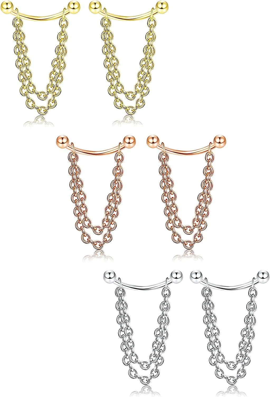3Paare 16g Conch Chain Ohrring 316L Edelstahl Helix Ohrring Rose Gold Conch Ohrring Ohr Knorpel Kette Ohrring Schmuck