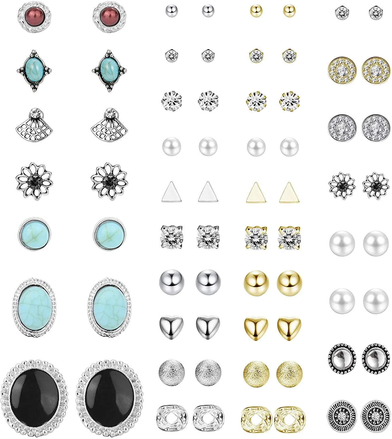 35Pairs Multiple Stud Ohrringe Crystal Pearl Ohrringe Nettes Vintage Ohrringe Set Für Frauen