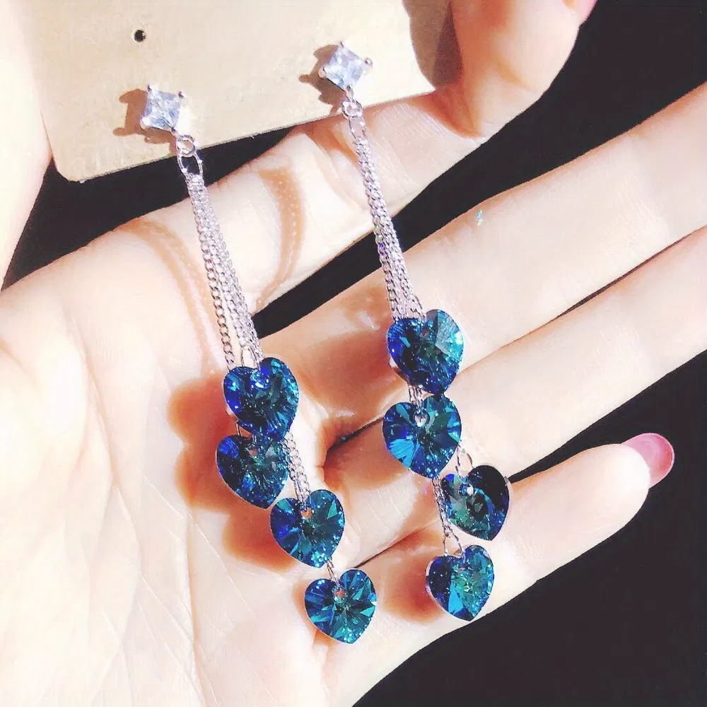 Herzform glänzende künstliche Kristall-Design Elegante Dangle Ohrringe Silberplatte Schmuck exquisite weibliche Geschenk