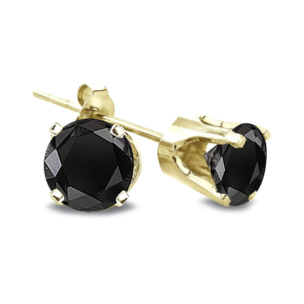 1 / 2 Carat Round Black Diamond 14K Gelb Gold Stud Ohrringe