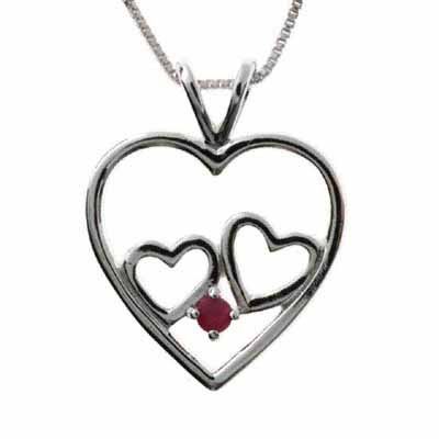 Sterling Silber Ruby Doppel-Herz - Anhänger