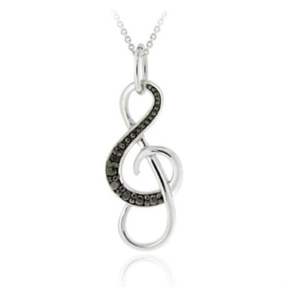 Sterling Silber Schwarz Diamant Akzent Musical Note Anhänger