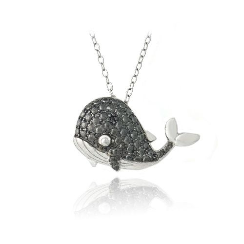 Sterling Silber Black Diamond Akzent Wal Halskette