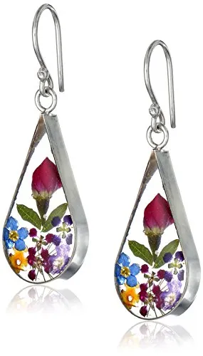 Amazon Collection Sterling Silver Pressed Flower Teardrop Ohrringe