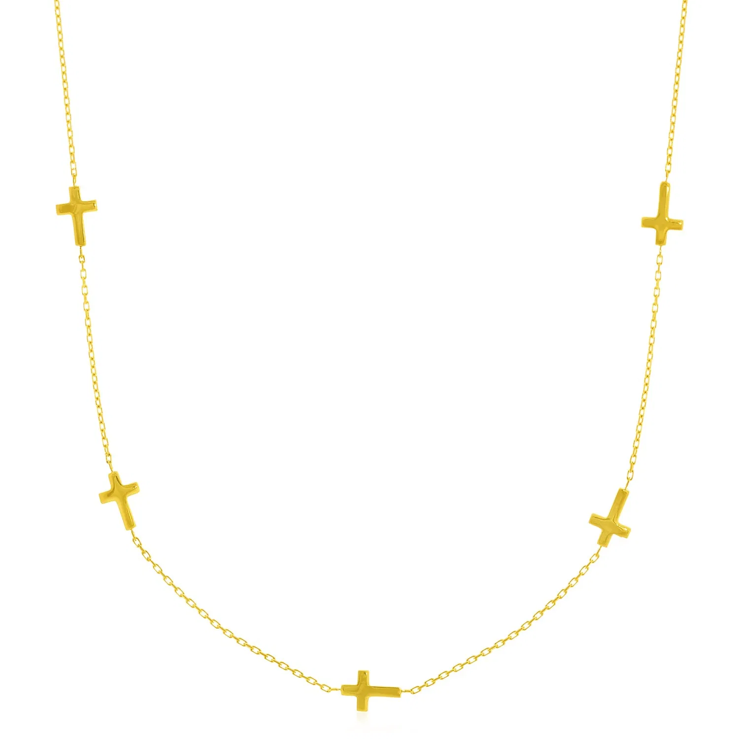 14 Karat Gelbgold Kette Halskette mit Cross Stations