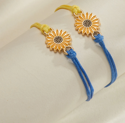 Sonnenblumen Patchwork Farbe Männer und Frauen verstellbares Gelb und Blau Armband Sonnenblumen geflochten