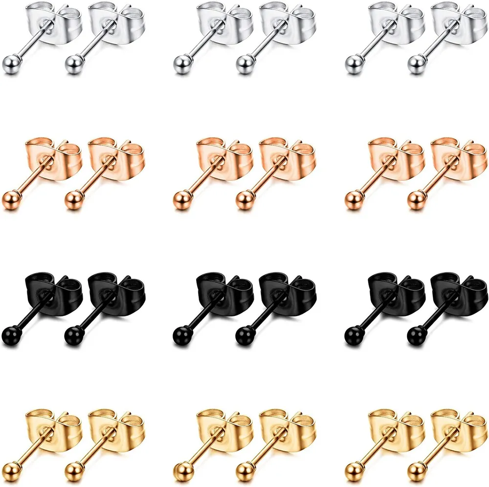 12 Paare 316L Edelstahl-Ball - Ohrringe Kleiner runder Ball Goldplated Stud Ohrringe für Frauen Männer 2MM - 5MM