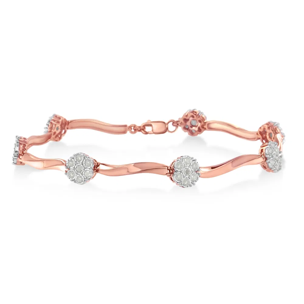 .925 10 Karat Rose Gold über Sterling Silber 1,0 cttw Diamant Floral Link Armband (I-J Farbe, I3 Klarheit)