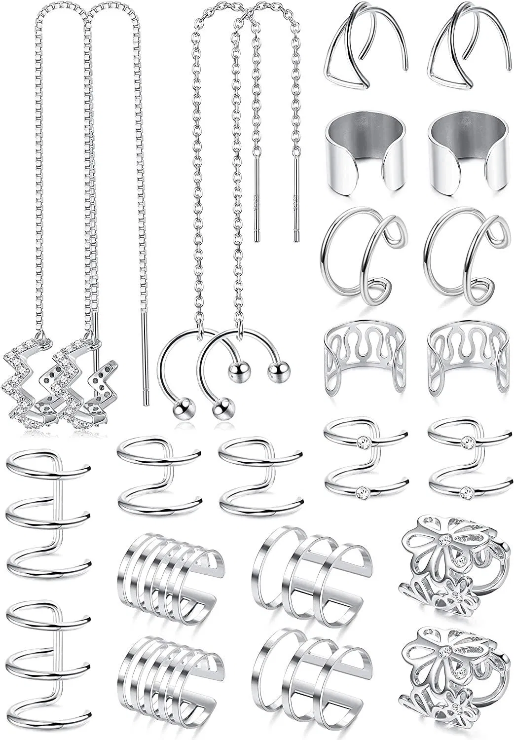 12 Paare Wave Cuff Chain Ohrringe Helix Cartilage Clip On Wrap Ohrringe Edelstahl Non-Piercing Ohrringe Set