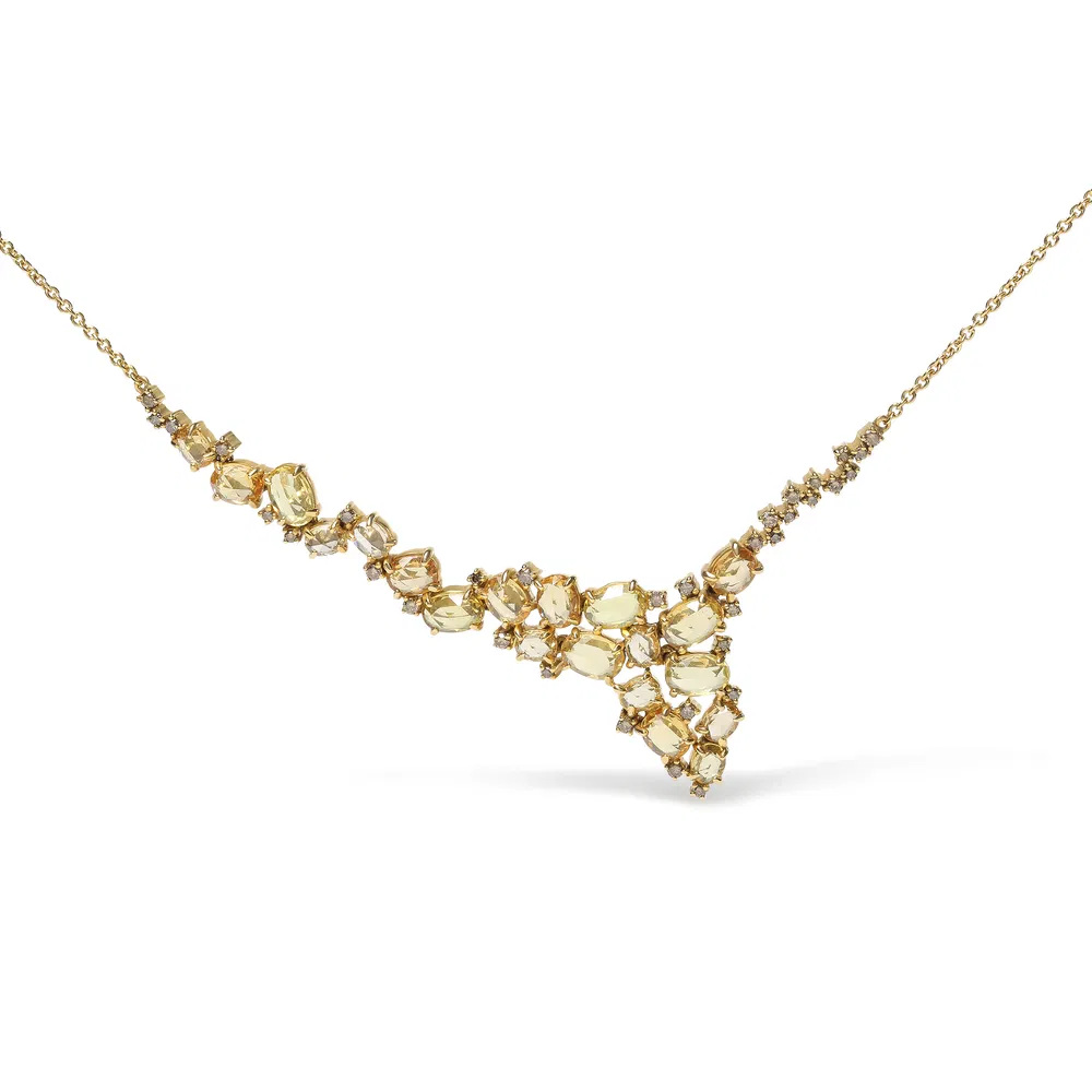 18K Gelbgold 1 / 2 Cttw Braundiamant und Multi-Size Oval Yellow Sapphire Cluster Kaskadenstation Halskette (Braunfarbe, SI1 - SI2 Klarheit) - Verstellbar bis zu 14