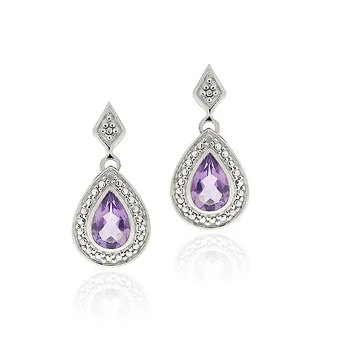Sterling Silber Amethyst & Diamond Accent Teardrop Dangle Ohrringe