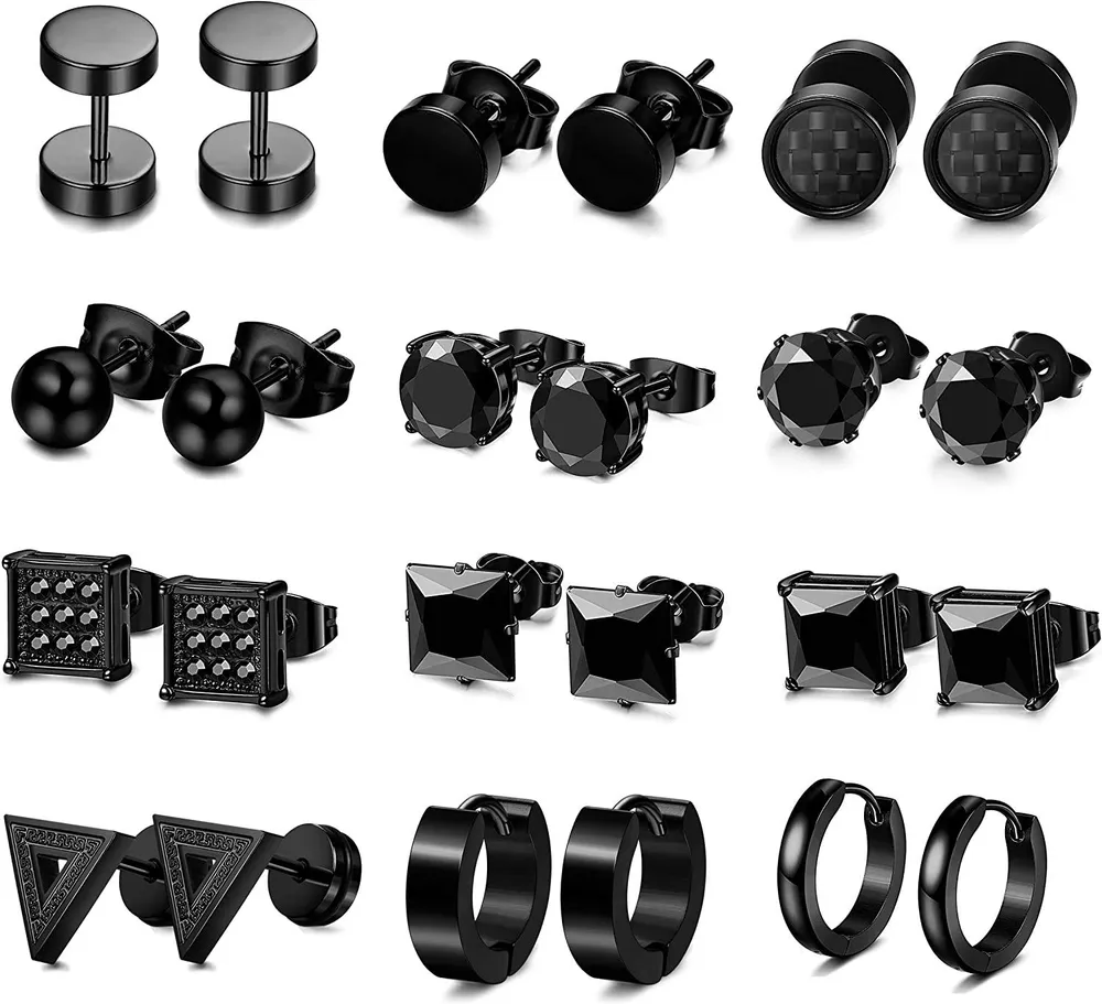 12 Paare Stud Ohrringe Hoop Ohrringe Set für Männer Frauen Edelstahl Huggie Ohrringe Piercing