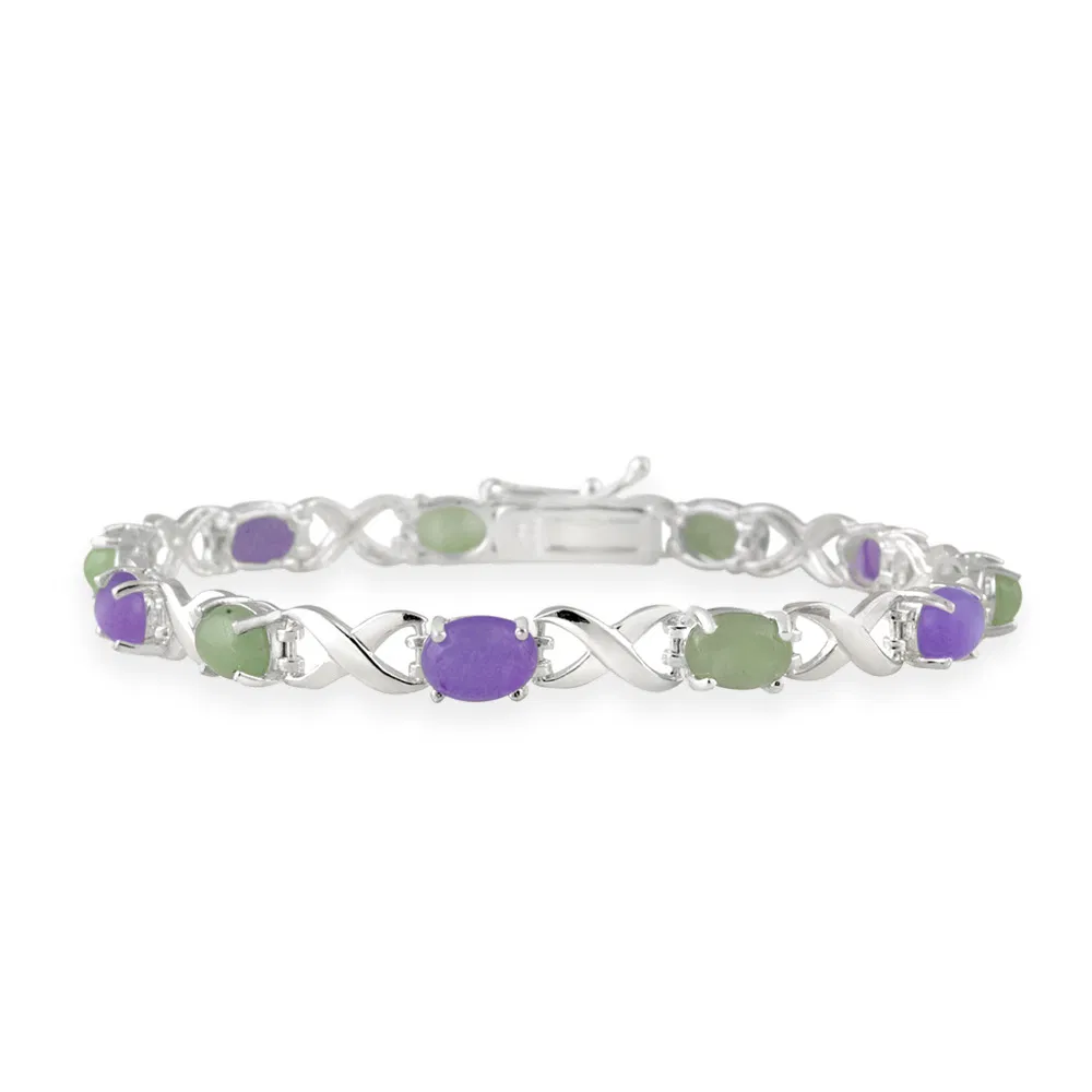 Sterling Silber Grün & Lavendel Jade X und Oval Armband