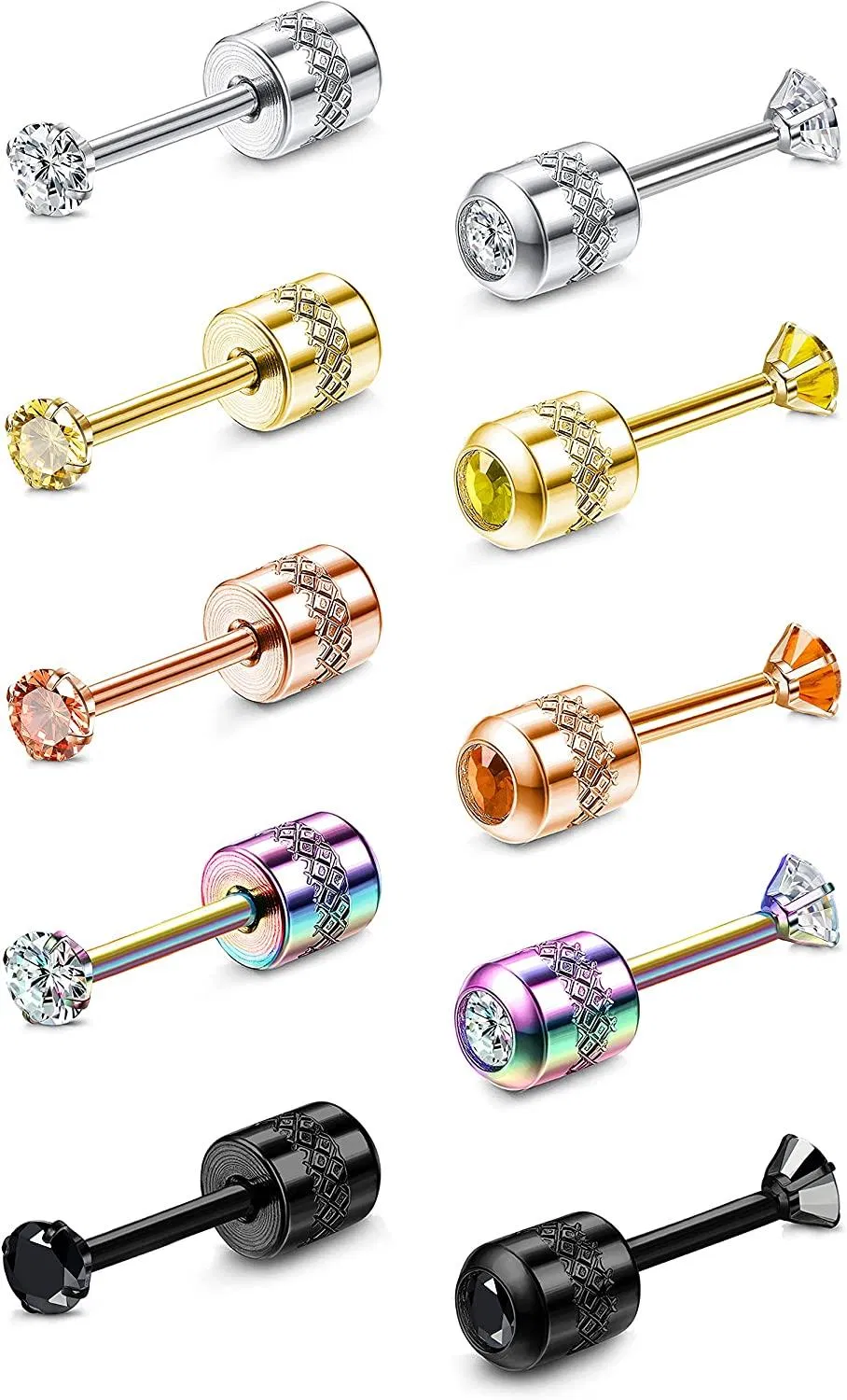 5 Paare Stud Ohrringe Set Für Frauen Männer Edelstahl Titan Kubik Zirkonia Faux Diamant CZ Cartlidge Piercing Ohrringe 2mm - 6mm Stud Ohrringe Mehrfarbe für Männer Frauen Jungen & Mädchen