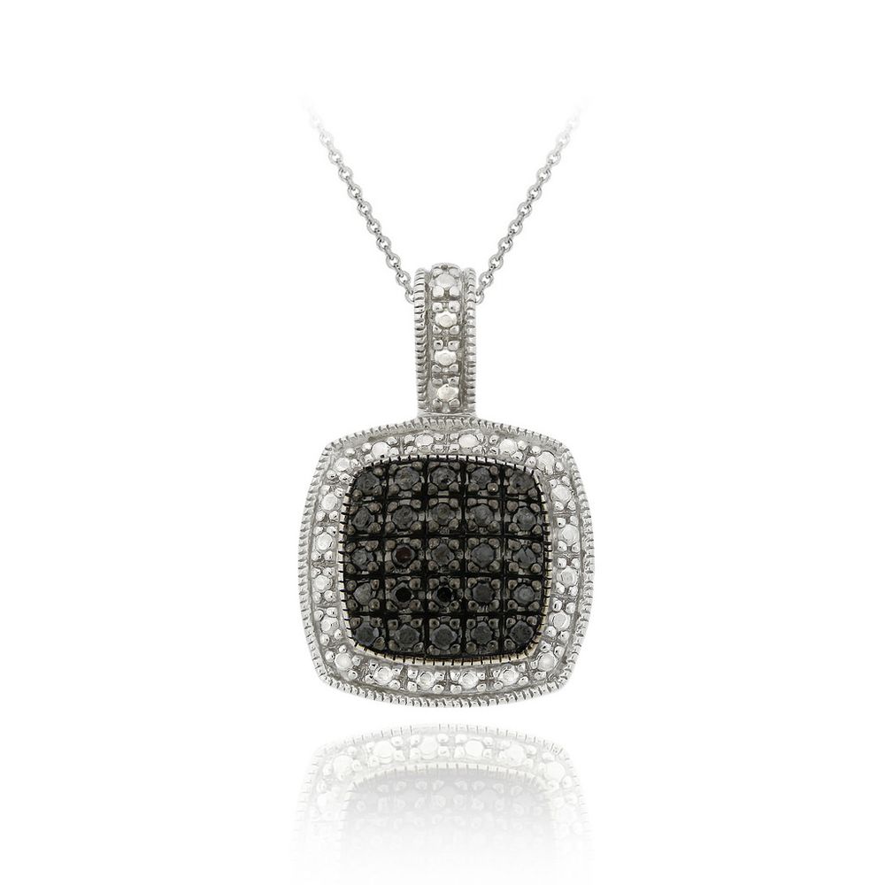 Sterling Silber 1 / 4ct TDW Schwarzer Diamant Quadrat Anhänger