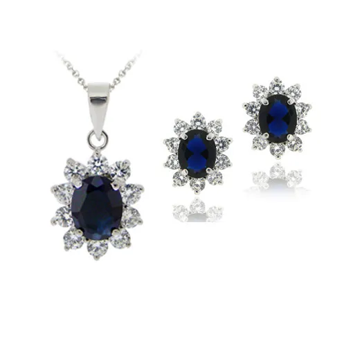 Sterling Silber 8,88ct CZ Oval Anhänger & Ohrringe Set