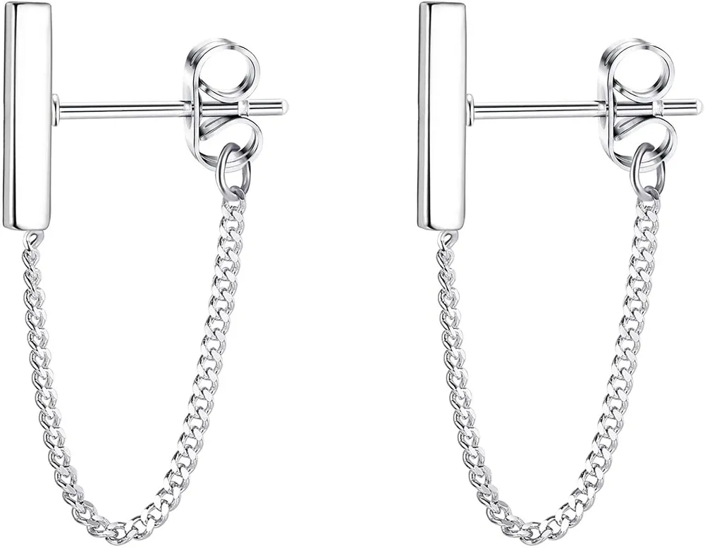 925 Sterling Silver Chain Stud Ohrringe Minimalist Threader Dangle Ohrringe Bar Chain Ohrringe für Frauen