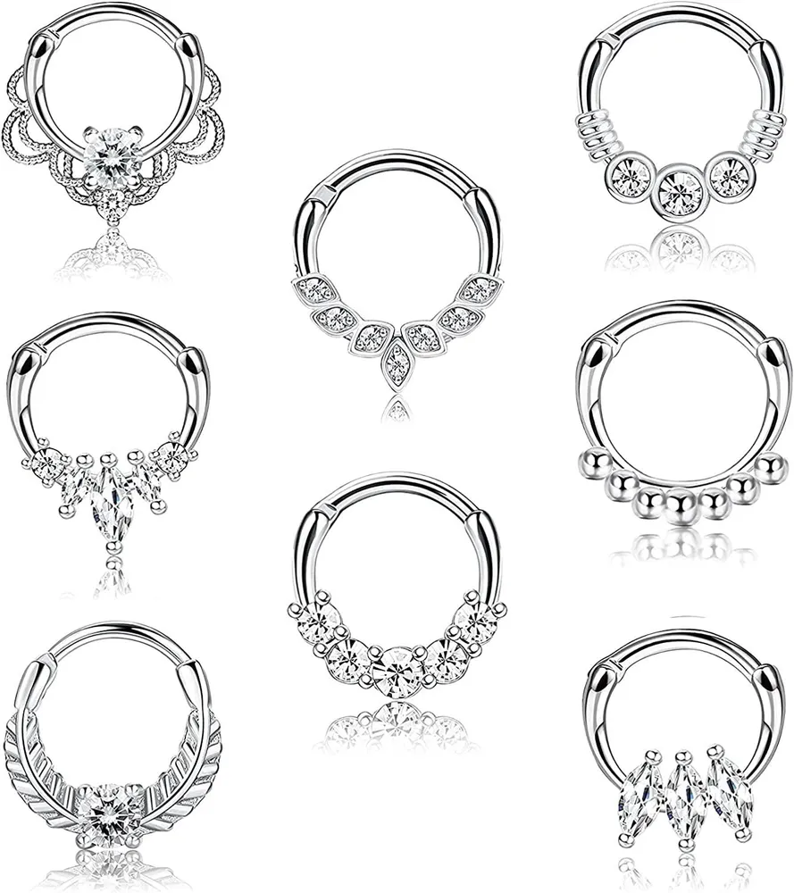 8PCS 16G Septum Clicker Ringe Edelstahl CZ Septum Schmuck Knorpel Helix Tragus Nasen Hoop Daith Ohrringe für Frauen Nasen Piercing Schmuck 8MM