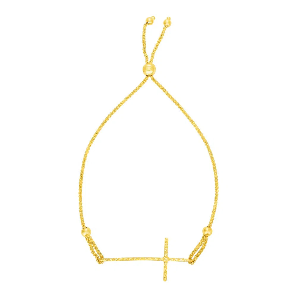 Einstellbares Armband mit Texturkreuz in 14 Karat Gelbgold