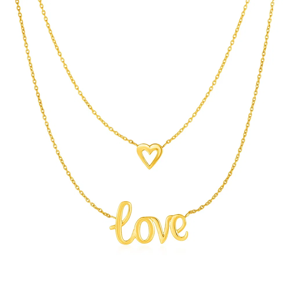 Zwei Teile Liebe und Herzen Halskette in 10 Karat Gelbgold