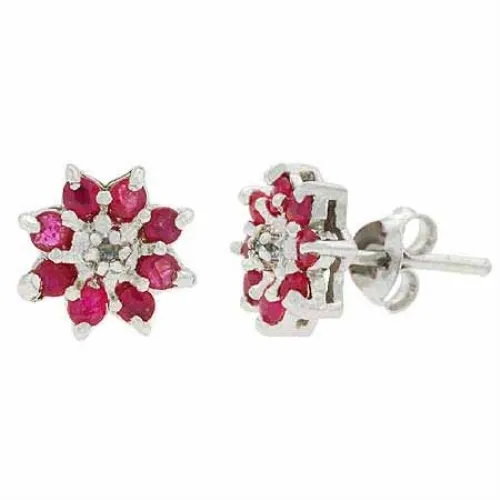 Sterling Silver Ruby & Diamond Accent Flower Ohrringe