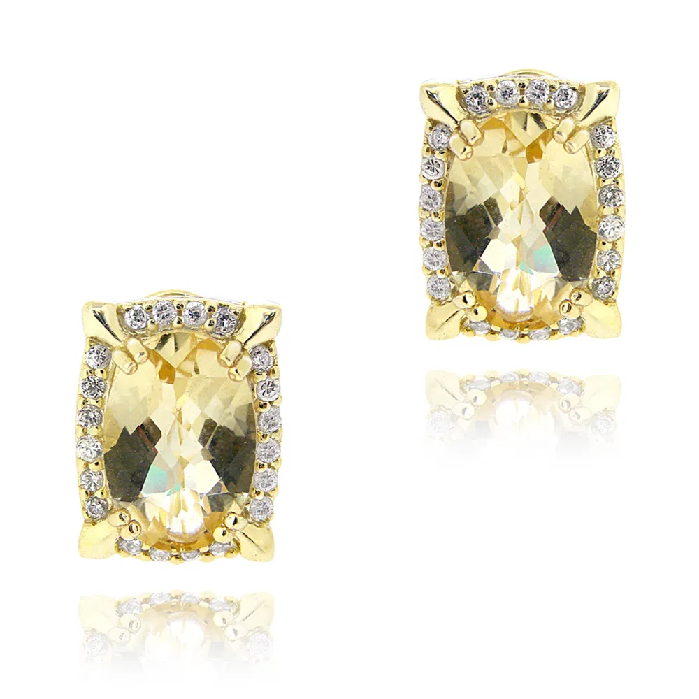 18 Karat Goldplatte 6,2 ct Citrine & CZ Oval Ohrringe