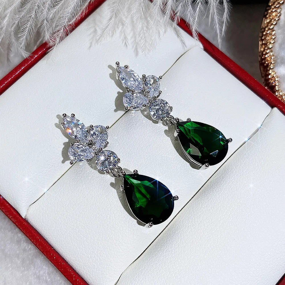 Teardrop Ohrringe Smaragd Zirkon Drop Ohrringe Damen Hochzeits-Ohrringe Party-Schmuck