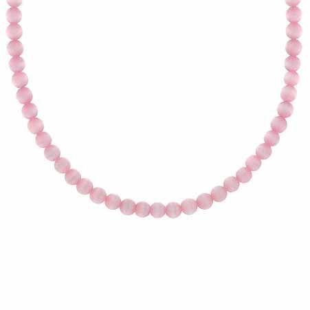 Sterling Silver Pink Cats Eye 4mm Perlenkette, 15 - 19 Zoll