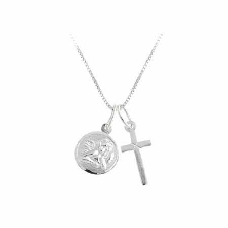 Sterling Silver Cross & Angel Charm Talisman Amulett Anhänger