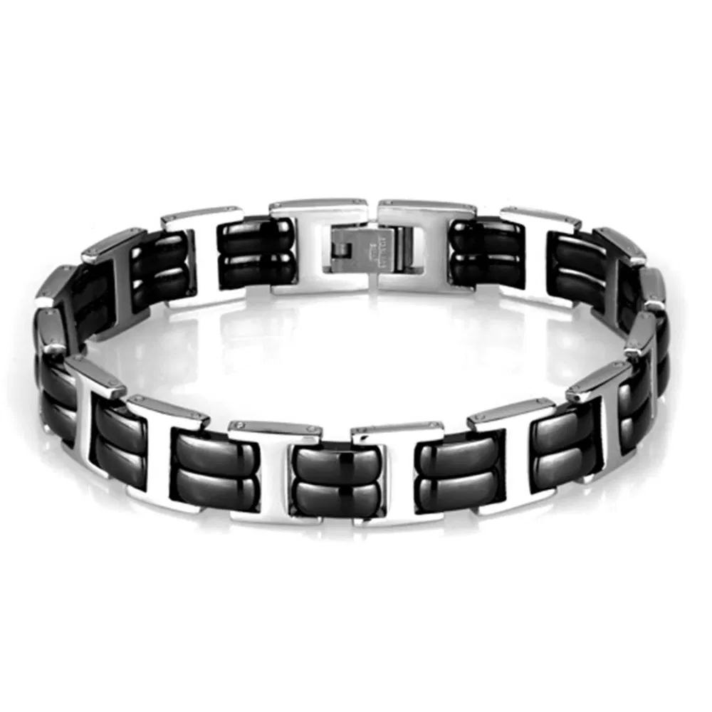 3W996 - Hoch poliertes (ohne Beschichtung) Edelstahl-Armband mit Keramik in Jet
