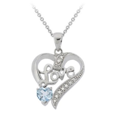 Sterling Silber Blau Topaz 'Liebe' Herz Anhänger