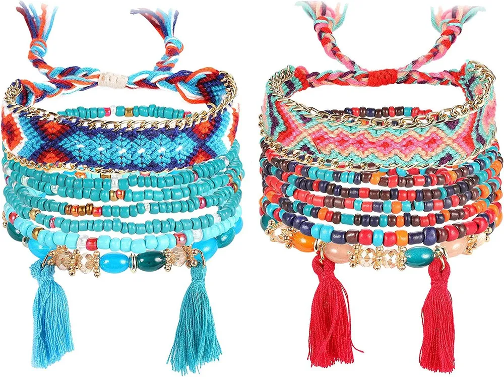 14PCS Vsco Freundschaft Armbänder für Frauen Teenager Muti-Color Boho Gewebte Armbänder Handgemachte Wrap Rope Strand Surf Bohemia Beaded Geflecht Armbänder Verstellbare Geschenke