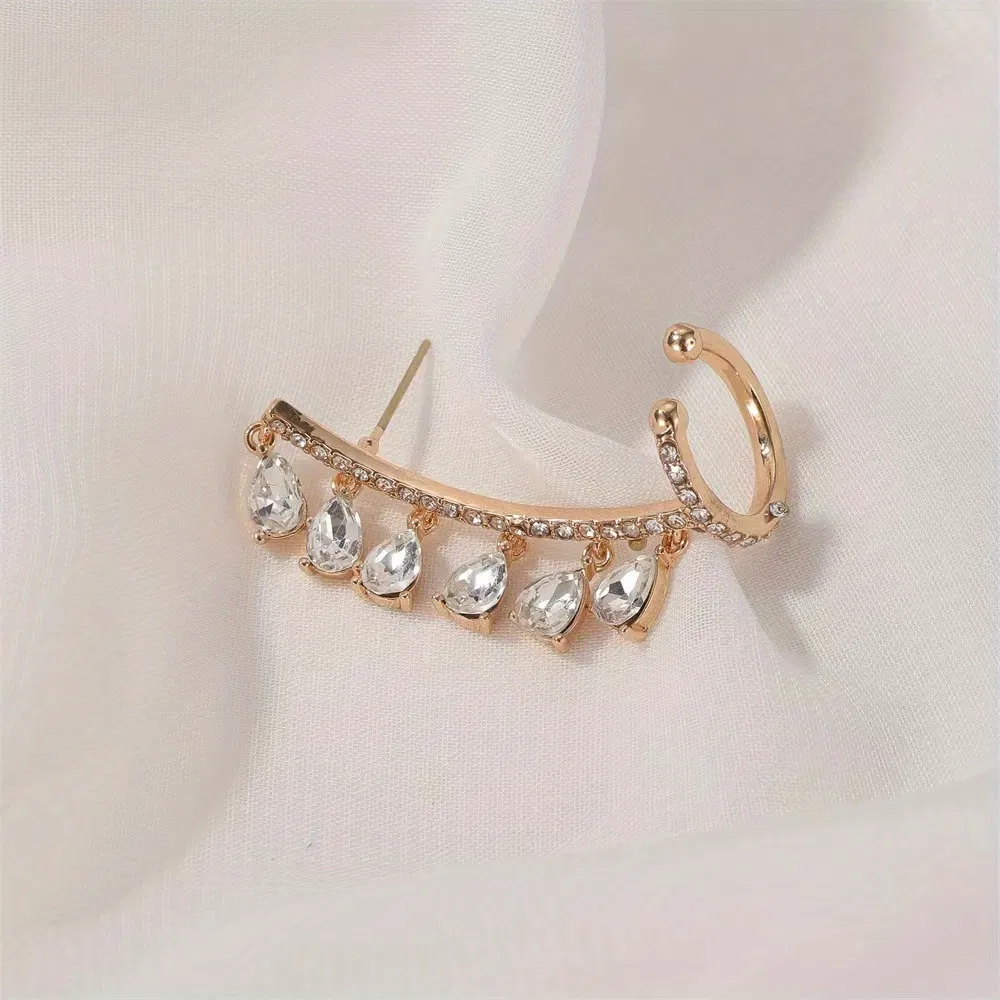 Funkelnde Zirkon Dekor Luxus Ohr Manschette Zink-Legierung Schmuck Kreative weibliche Geschenk Party Banquet Verlobung Zubehör
