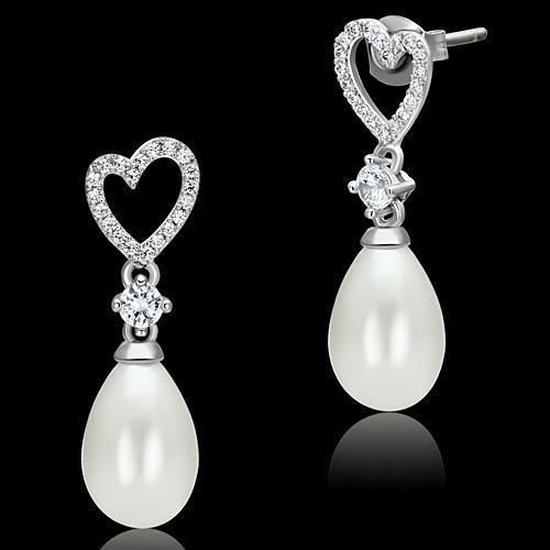 TS064 - Rhodium 925 Sterling Silber Ohrringe mit synthetischer Perle in Weiß