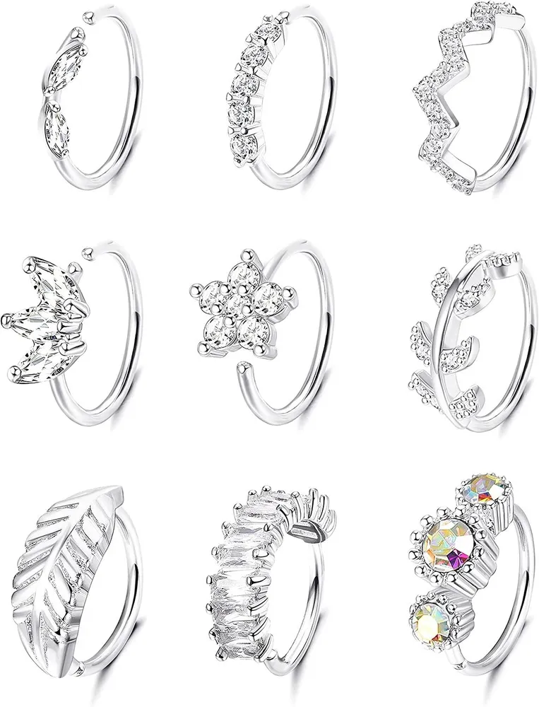 9Pcs 20G Edelstahl Nasenring Schleife für Frauen Blumenblatt Welle CZ Crawler Knorpel Ohrringe Körper Ohr Piercing Nasenschleife Piercing