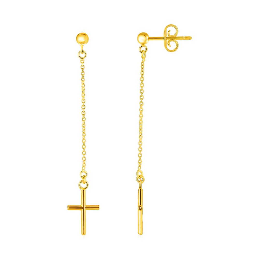 14 Karat Gelbgold Post Ohrringe mit Cross Hangles
