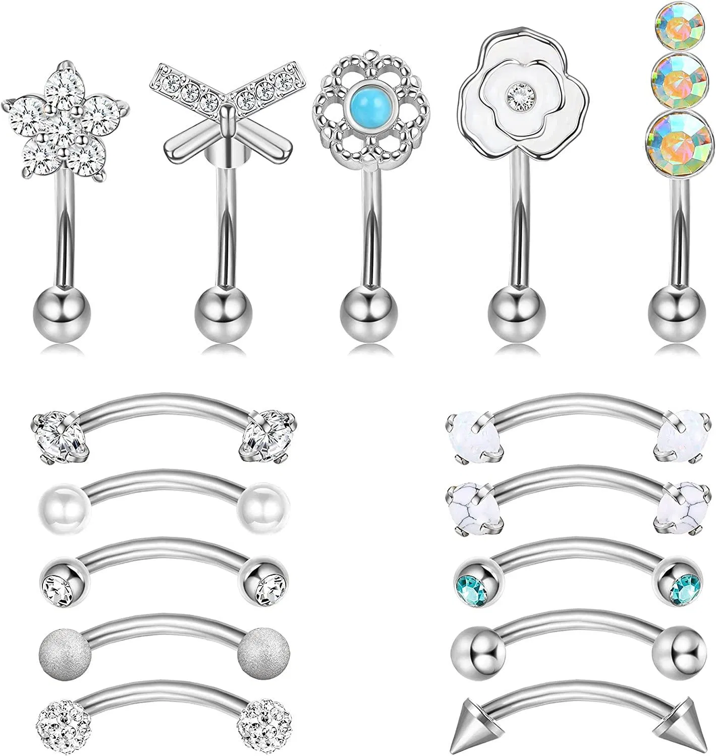 Rook Daith Piercing Jewelry 16G Surgical Steel 6mm 8mm Curved Barbell Augenbrauenringe Helix Tragus Snug Lippen Bauchknopf Piercing Daith Rook Ohrringe für Frauen Männer
