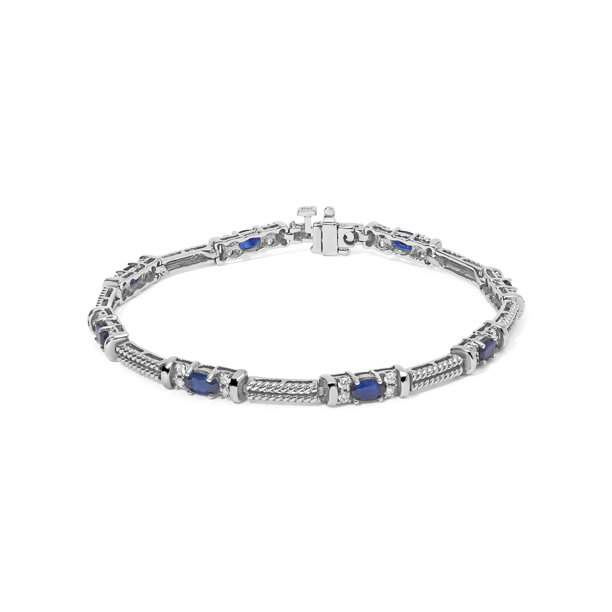 14 Karat Weißgold 1 / 2 Cttw Diamant & Oval Blue Sapphire Braided Link Armband (G-H Farbe, VS1 - VS2 Klarheit) - 7