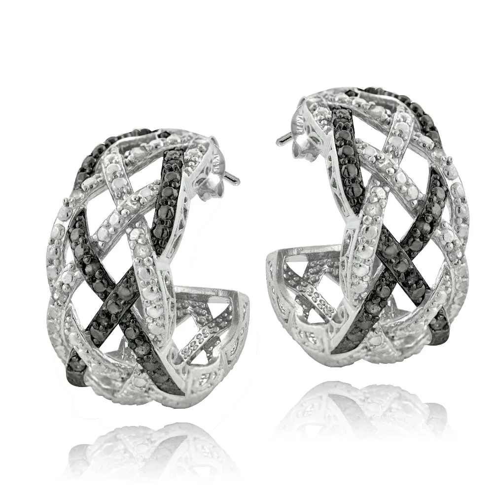 1 / 4 Ct Schwarz & Weiß Diamant Weben Halb Hoop Ohrringe
