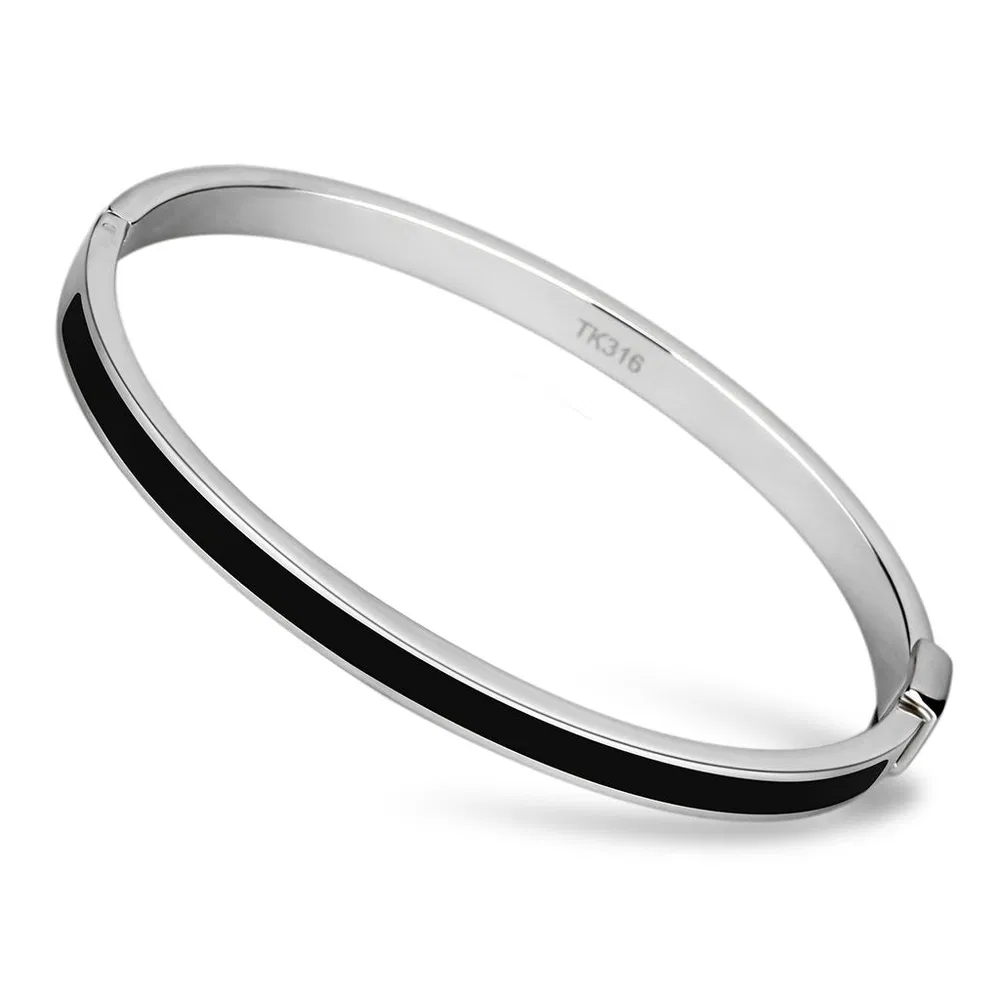 TK741 - Hoch poliertes (ohne Beschichtung) Edelstahl Armband mit Epoxy in Jet