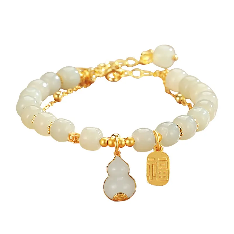 Damen-Hetian Jade Silber Kürbis Doppel-Armband