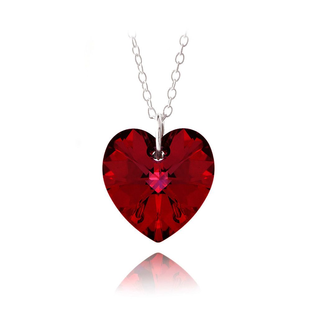 Sterling Silber Ruby Rot Swarovski Elemente Herz Halskette