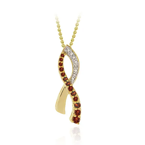 18 Karat Gold über Sterling Silber Garnet & Diamant Akzent Aids Bewusstsein Band Anhänger