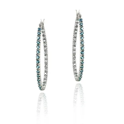 Sterling Silber 2ct London Blue & White Topaz 33mm Oval Hoop Ohrringe