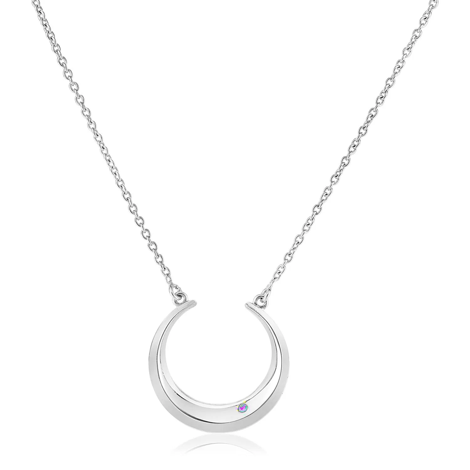 Sterling Silber 18 Zoll Mond Motif Halskette mit Diamanten