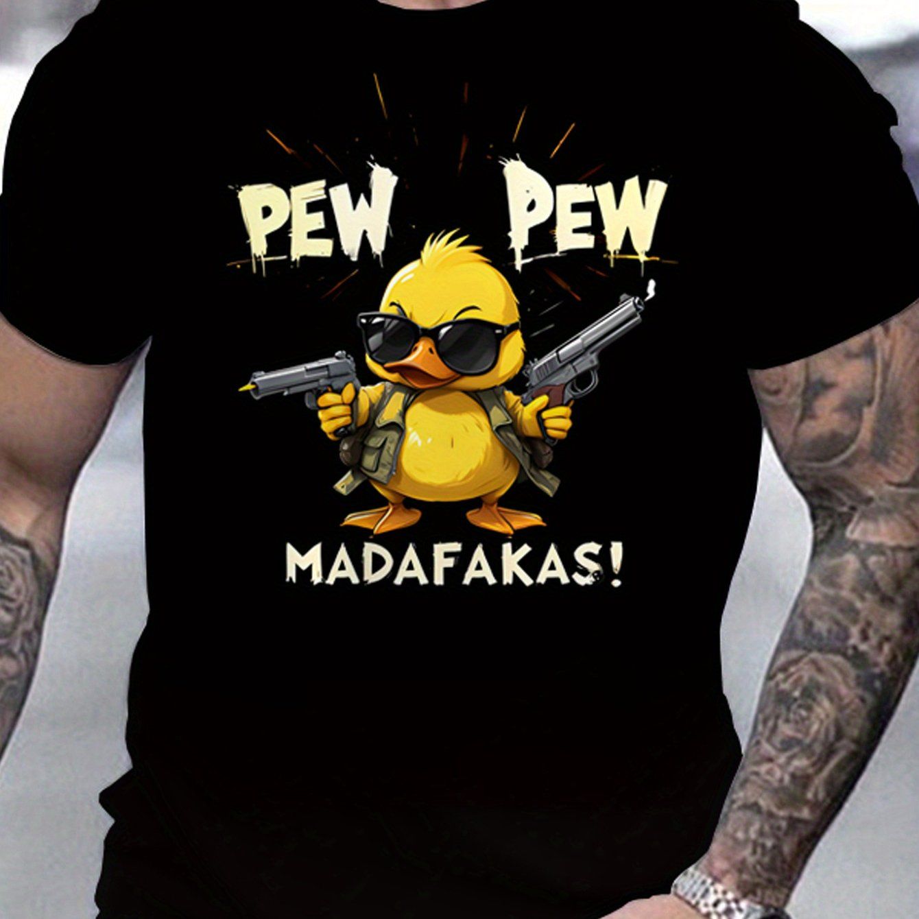 Fun Duck Pattern T-Shirt - Atmungsaktiv und feuchtigkeitsabsorbierende Polyesterfaser, Casual Round Neck Short Arm, Herren Sommer Mode Top