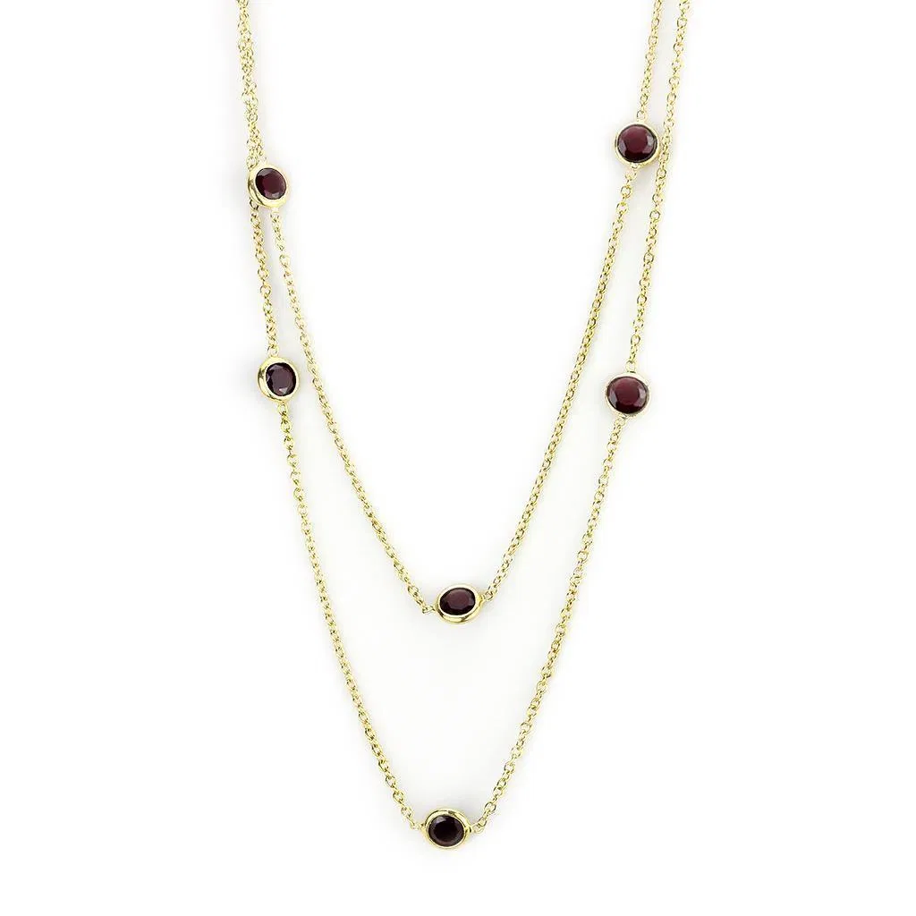 LO4702 - Gold-Messing - Halskette mit AAA-Klasse CZ in Granat